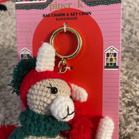 Piper.K Crochet Llama Holiday Bag Charm Keychain NWT - Picture 3 of 5